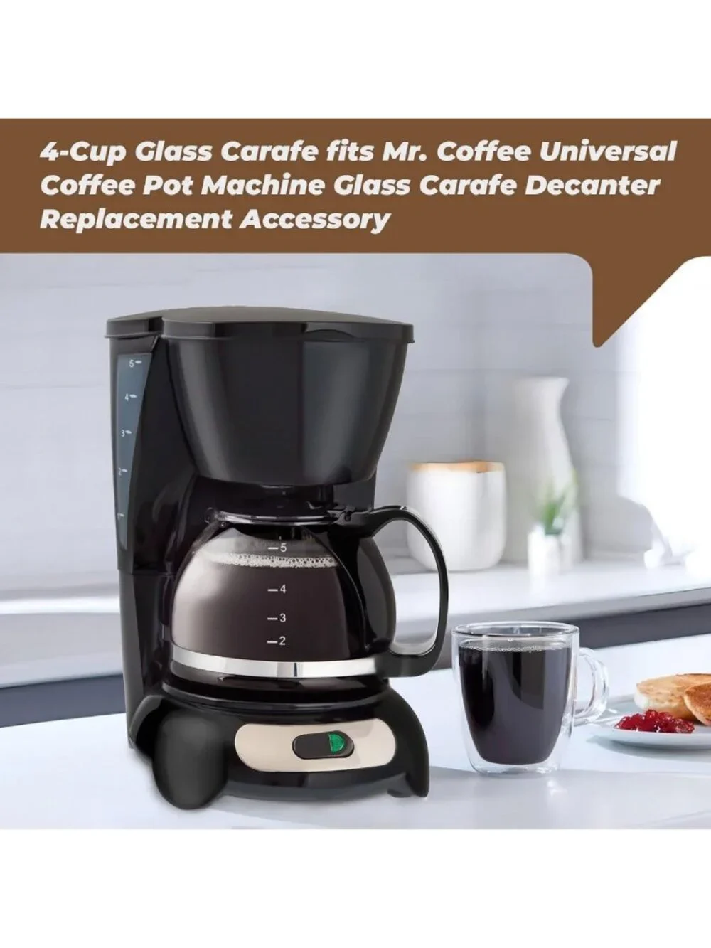 4-Cup Glass Carafe Replacement for Coffee Makers - Easy Pour Spout & Grip Handle